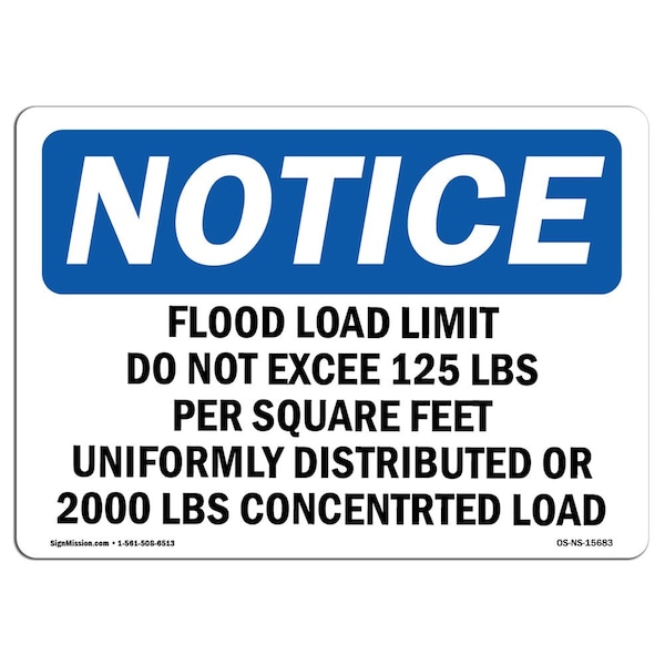 Safety Sign, OSHA Notice, 12" Height, NOTICE Floor Load Limit Do Not Exceed 125 Sign, Landscape